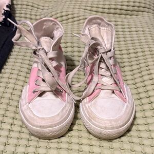 Pink and White High-Top Canvas Sneakers